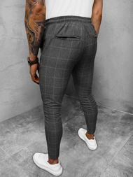 Spodnie męskie chino materiałowe w kratę grafitowe OZONEE DJ/2304/22