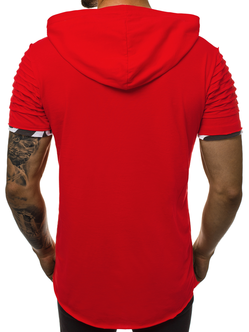 T-Shirt z kapturem męski czerwony OZONEE O/1187XZ