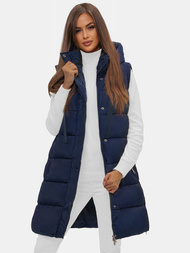 Kamizelka damska długa pikowana z kapturem granatowa OZONEE O/81276