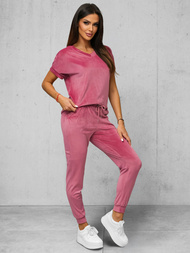 Komplet dresowy damski welurowy ciemno-różowy OZONEE JS/35C1611/19
