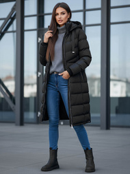Kurtka zimowa damska długa pikowana czarna OZONEE JS/M736/392Z