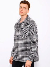 Koszula męska oversize w kratę czarno-biała OZONEE MACH/G821