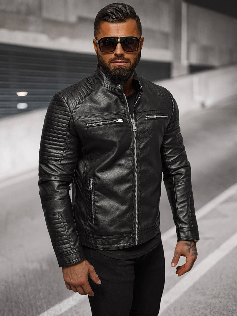 Kurtka skórzana męska czarna OZONEE JS/11Z8053