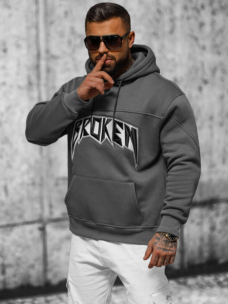 Bluza z kapturem oversize grafitowa OZONEE O/SWE23019