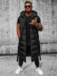 Kamizelka męska długa pikowana z kapturem czarna OZONEE O/M3201