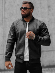 Kurtka skórzana męska bomberka czarna OZONEE O/3A65