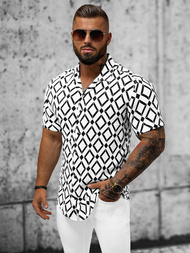 Сорочка чоловіча з коротким рукавом Бiло-Чорна OZONEE E/1400/139Z