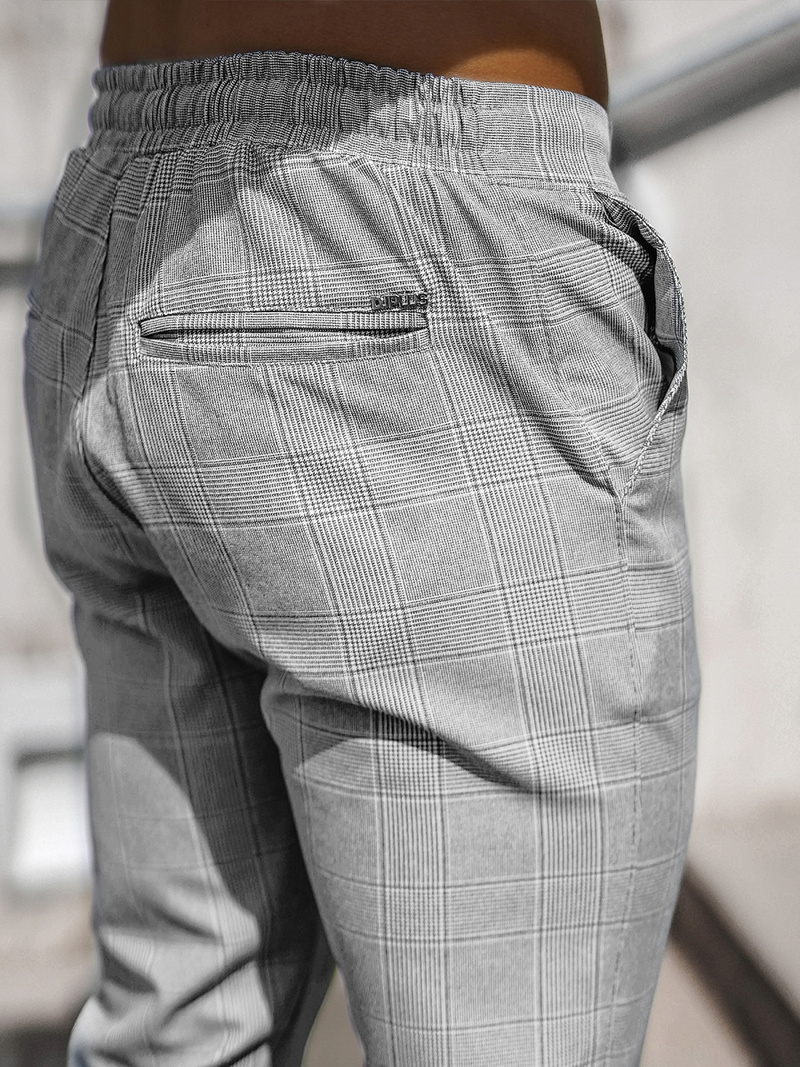 Spodnie męskie chino joggery w kratę szare OZONEE DJ/2296/22Z