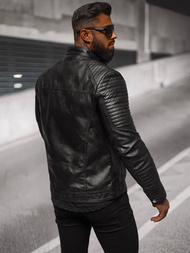 Чоловіча шкіряна куртка Чорна OZONEE JS/11Z8053