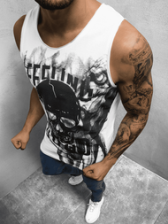 Koszulka bez rękawów męska z nadrukiem biały OZONEE O/1259Z