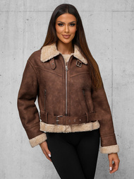 Жіноча шкіряна kуртка kоричнева OZONEE O/81331Z