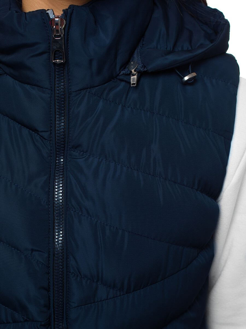 Kamizelka damska długa pikowana z kapturem granatowa OZONEE N/6805/2