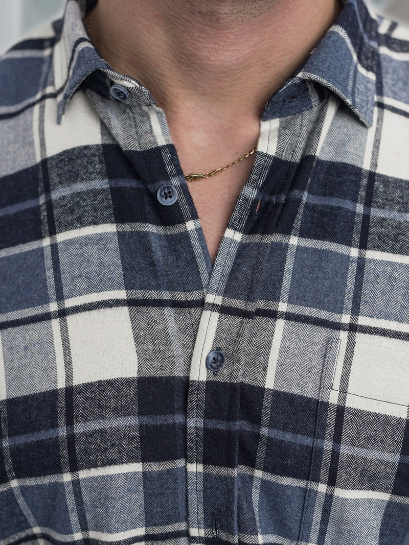 Koszula męska w kratę granatowa OZONEE V/V175Z