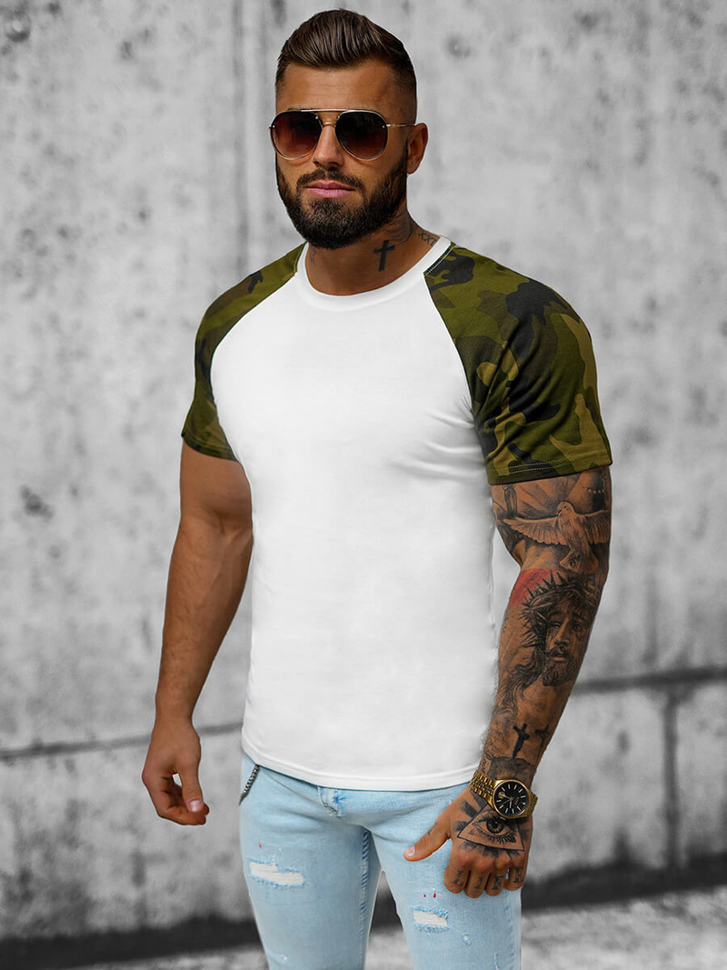 T-shirt męski biały-moro OZONEE JS/8T82/2Z