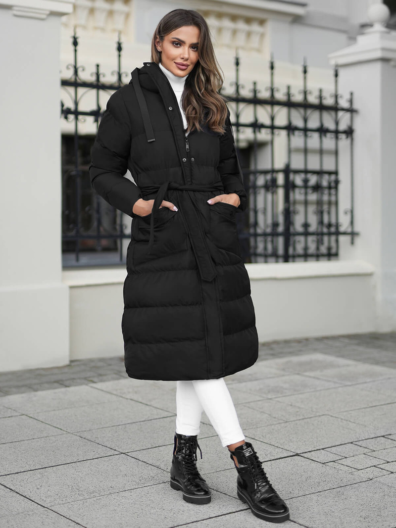 Płaszcz zimowy damski pikowany czarny OZONEE JS/5M3178/392Z