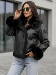 Kurtka zimowa damska z kożuchem czarna OZONEE JS/61M8505/392Z