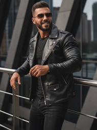 Kurtka skórzana męska ramoneska czarna OZONEE JS/11Z8014Z