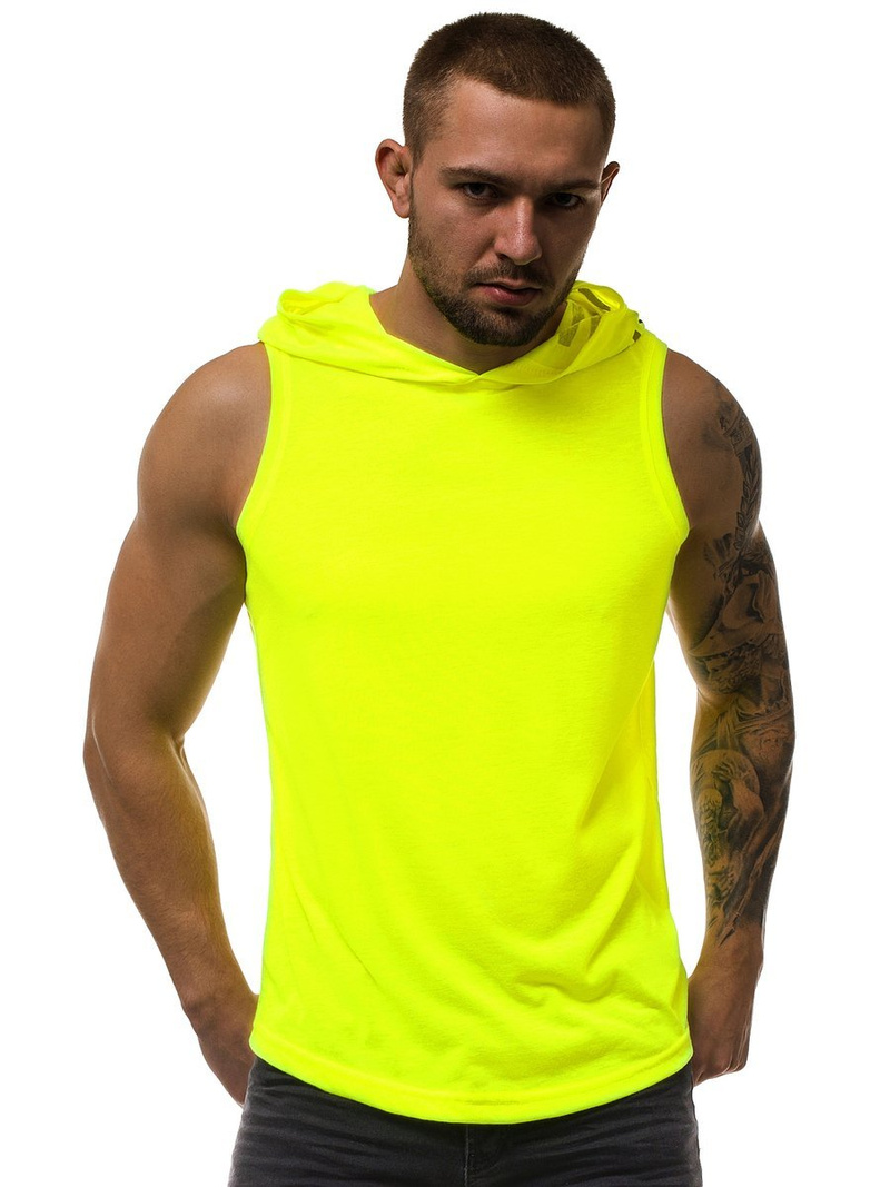 Koszulka bez rękawów z kapturem męska żółty-neon OZONEE O/2537X