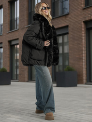 Kurtka zimowa damska z futerkiem czarna OZONEE JS/16M9185/392