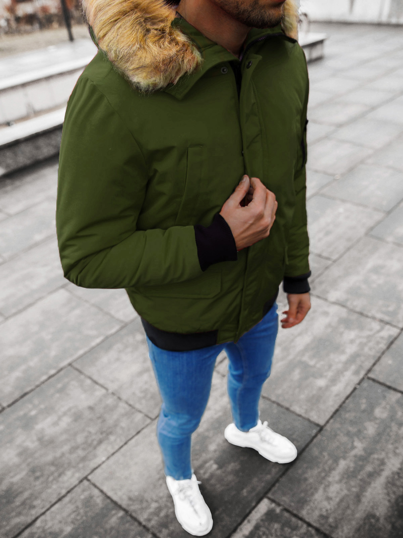 Kurtka zimowa męska z futerkiem khaki OZONEE JS/M2019/136