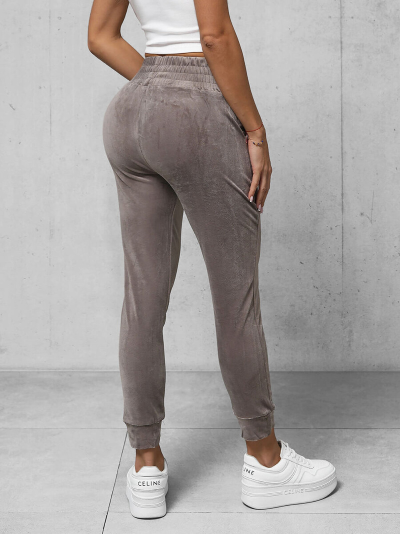 Spodnie dresowe damskie welurowe ciemno-beżowe OZONEE O/CR98108