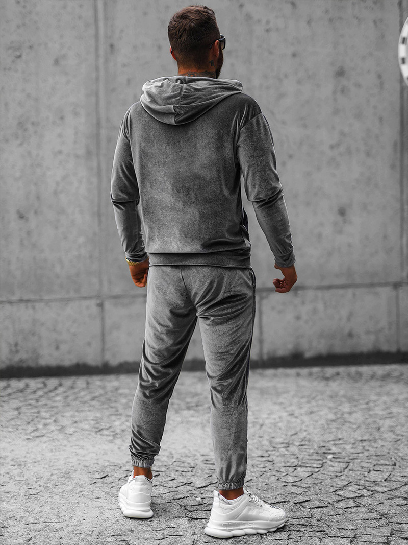 Komplet dresowy męski welurowy szary OZONEE O/D8160/9157