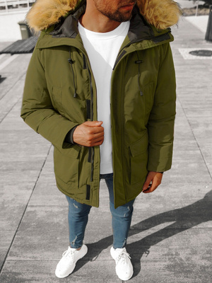 Kurtka zimowa męska parka z futerkiem zielona OZONEE JB/JP1173/8Z