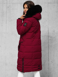 Kurtka zimowa damska długa pikowana bordowa OZONEE O/W377