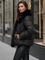 Kurtka zimowa damska z futerkiem czarna OZONEE O/16M9179/392