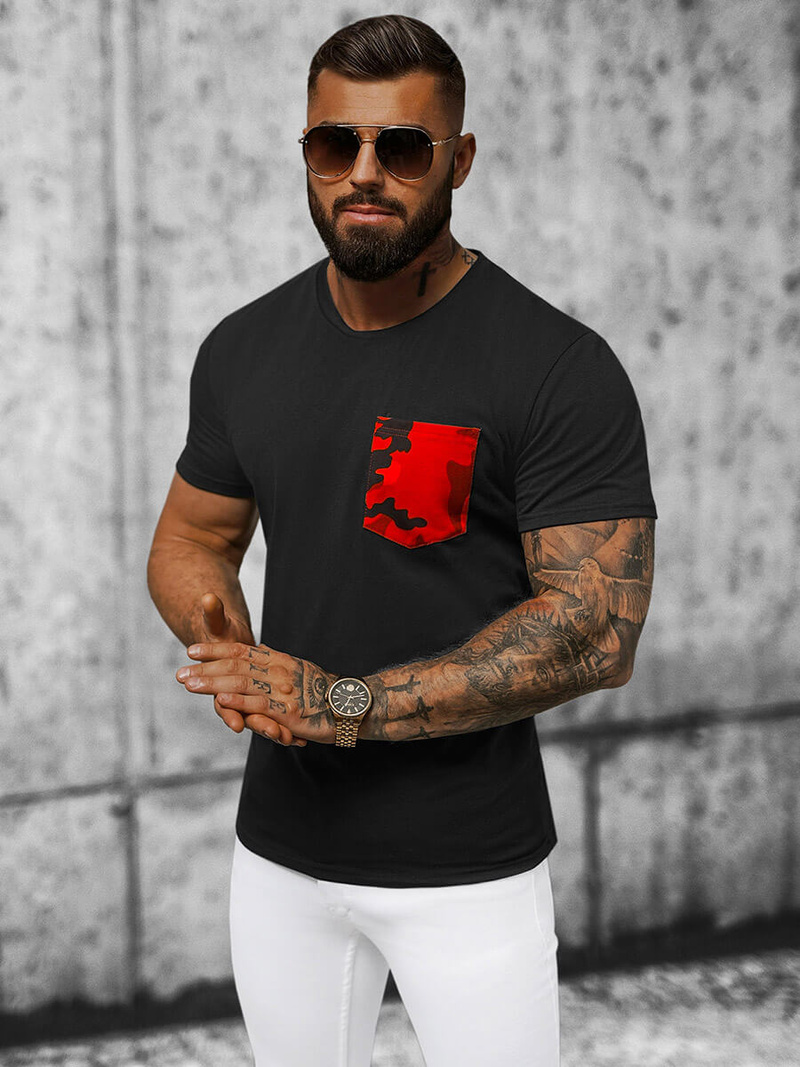 T-shirt męski czarno-czerwony OZONEE JS/8T85/5Z