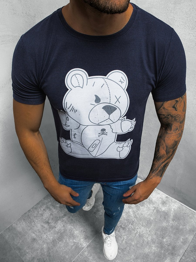 T-Shirt męski z nadrukiem granatowy OZONEE O/BL72