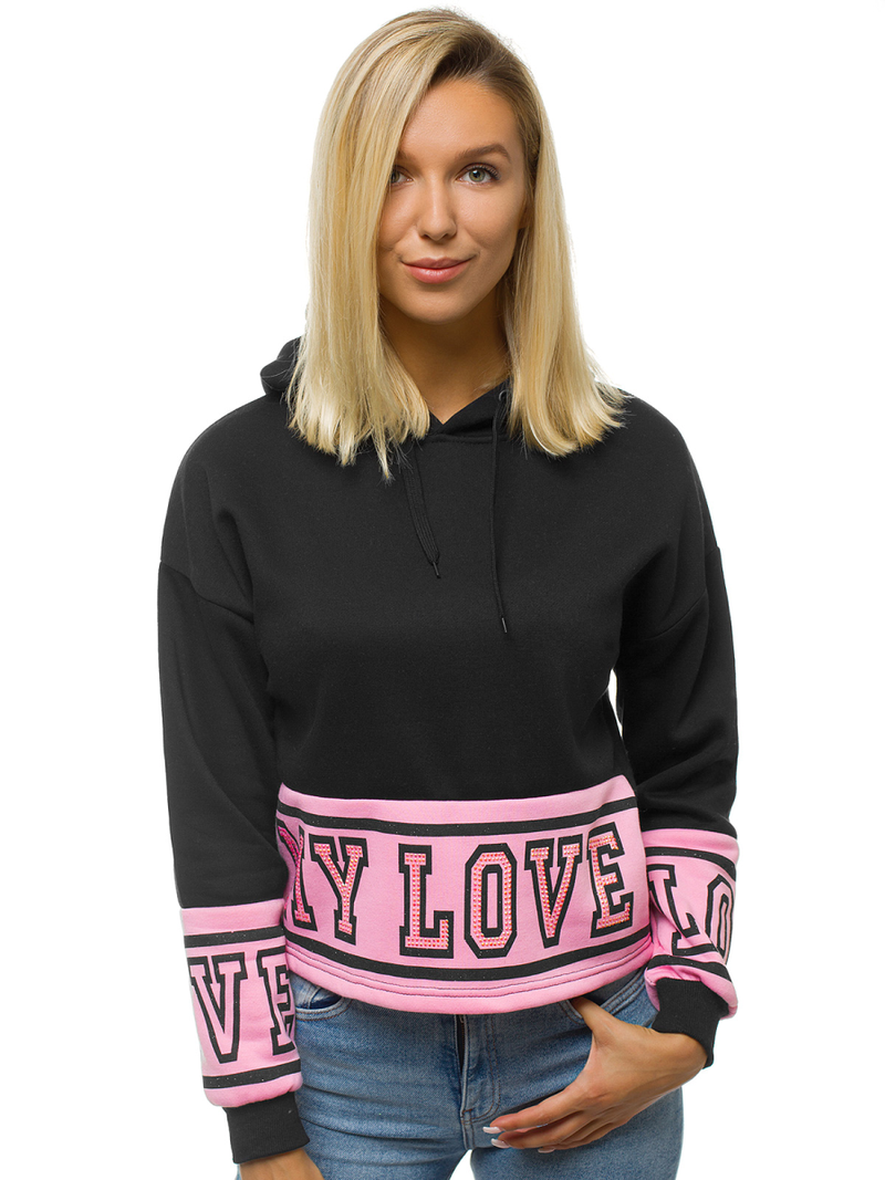 Bluza z kapturem damska czarna OZONEE JS/KSW2034