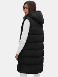 Kamizelka damska długa pikowana z kapturem czarna OZONEE O/81276