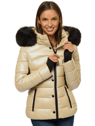 Kurtka zimowa damska z futerkiem beżowa OZONEE O/DK066/70