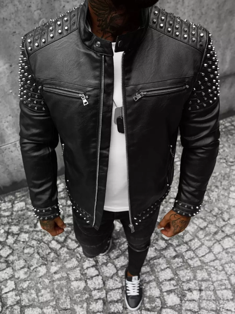 Чоловіча шкіряна куртка Чорна OZONEE JS/11Z8007