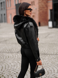 Kurtka skórzana damska z futerkiem czarna OZONEE O/G125