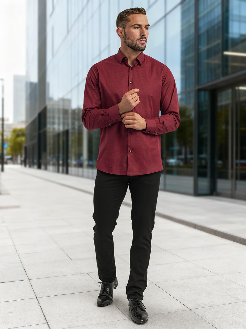 Koszula męska elegancka bordowa OZONEE V/V182