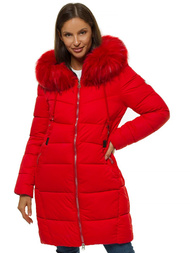 Kurtka zimowa damska parka z futerkiem czerwona OZONEE O/SW028/4