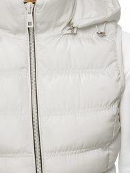 Kamizelka damska pikowana z kapturem ecru OZONEE N/6812/7