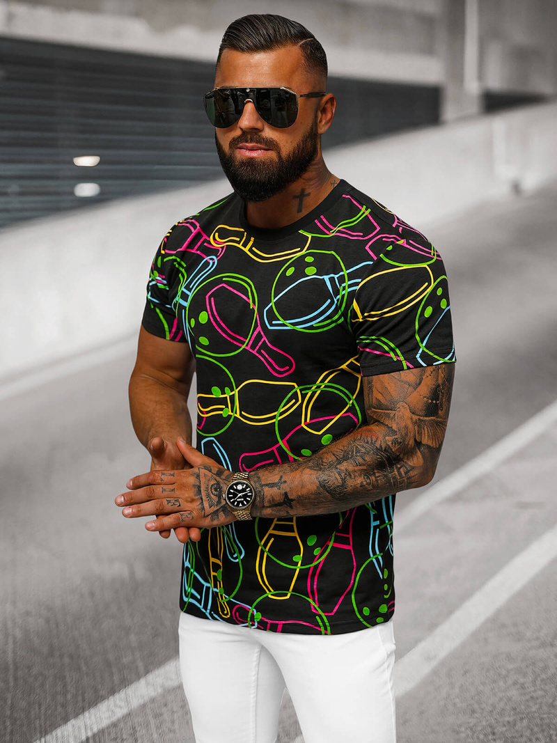 T-shirt męski czarny OZONEE O/T1272/3