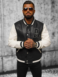 Kurtka skórzana męska bomberka czarno-biała OZONEE JS/11Z8112