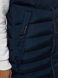 Kamizelka damska długa pikowana z kapturem granatowa OZONEE N/6811/2