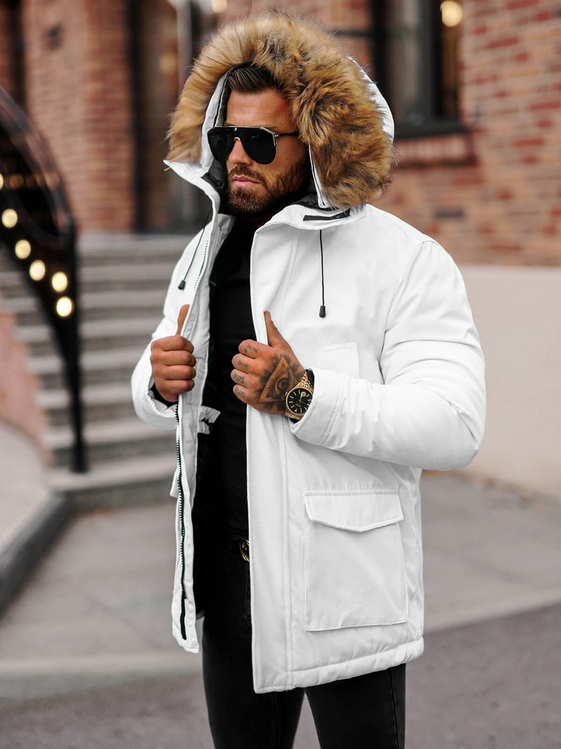 Kurtka zimowa męska z futerkiem biała OZONEE JS/5M779/281Z