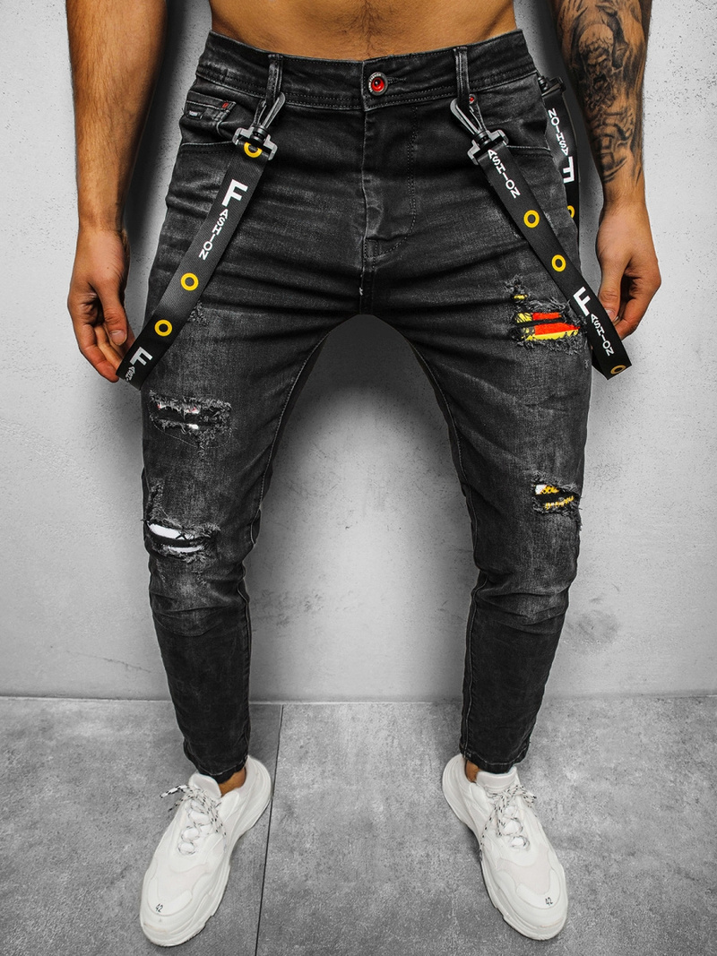 Spodnie jeansowe męskie czarne OZONEE DR/TF088Z