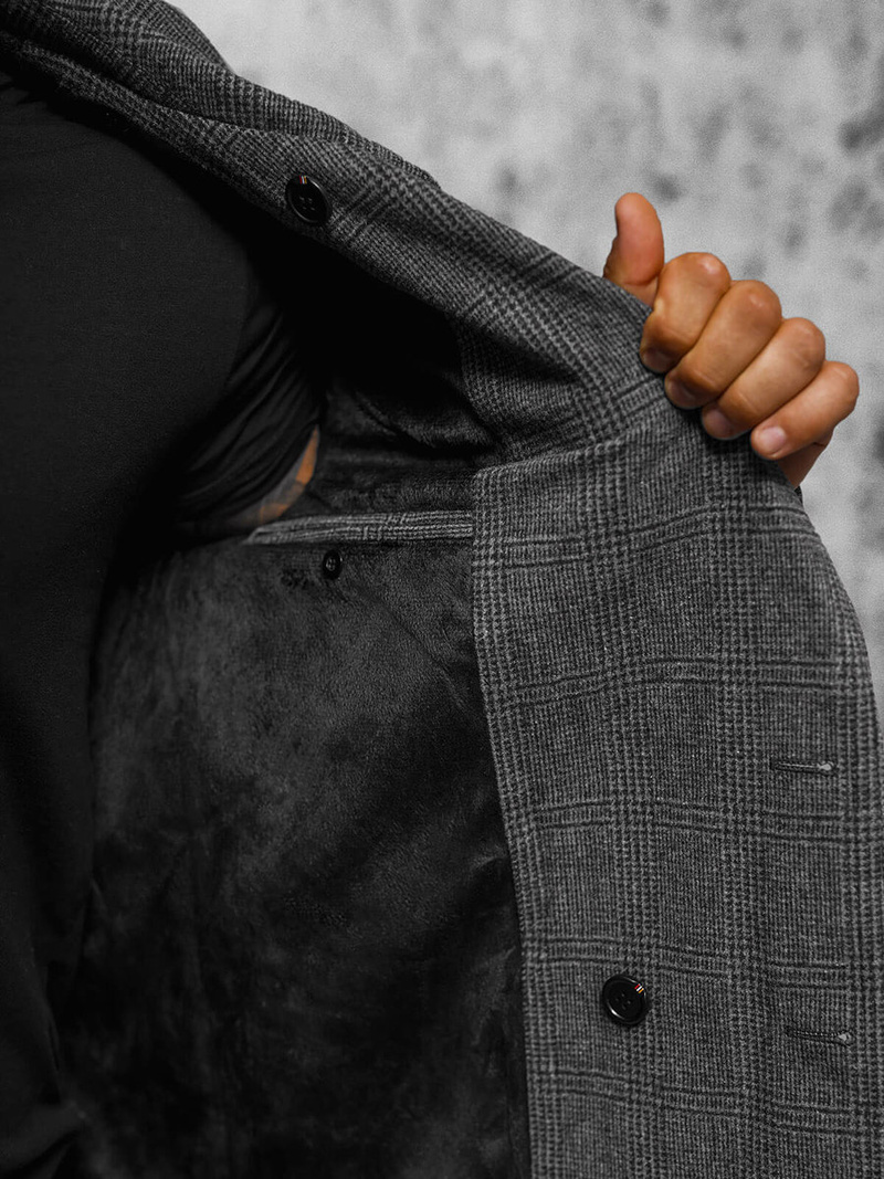 Płaszcz męski w kratę grafitowy OZONEE JS/JP1191Z