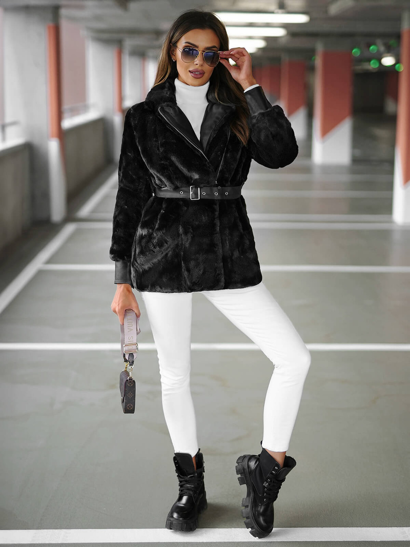 Kurtka zimowa damska z futerkiem czarna OZONEE JS/11Z8075Z