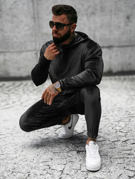 Komplet dresowy męski welurowy czarny OZONEE O/D7517