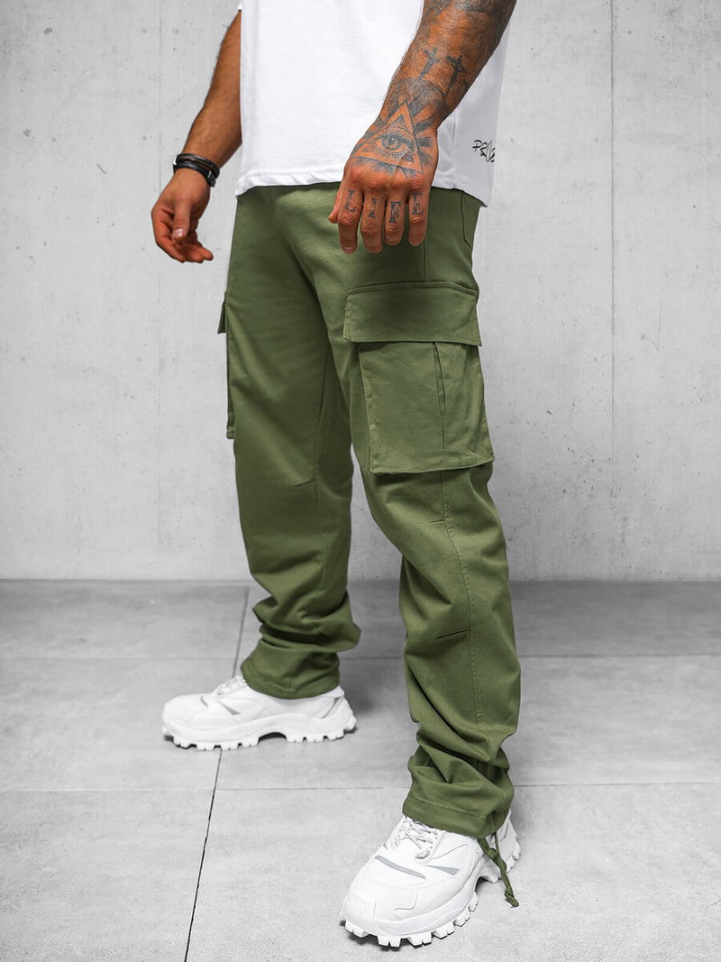 Spodnie męskie cargo wide leg khaki OZONEE O/G3179Z