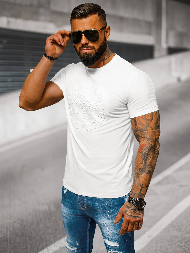 T-shirt męski slim fit biały OZONEE NB/MT3056Z
