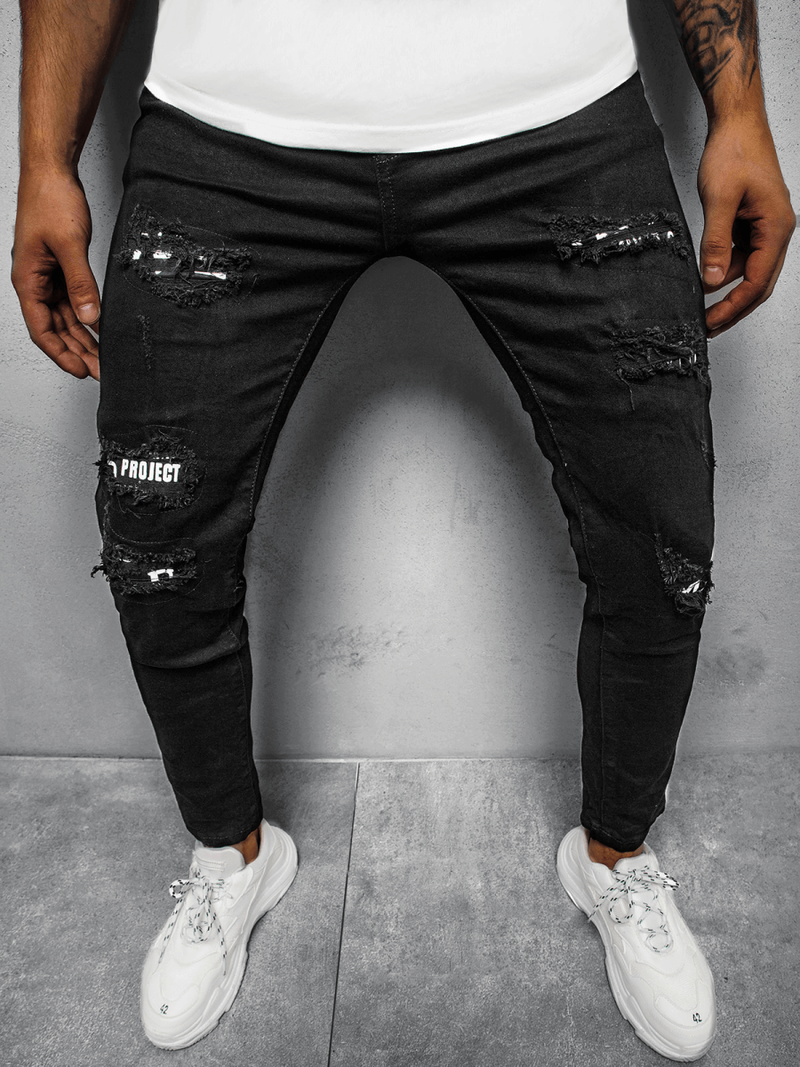 Spodnie jeansowe męskie czarne OZONEE O/TF061